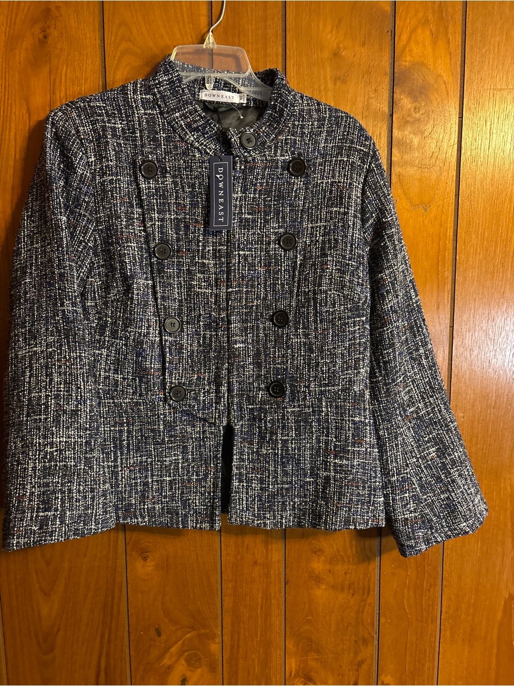 DownEast Navy & White Tweed Double-Breasted Blazer